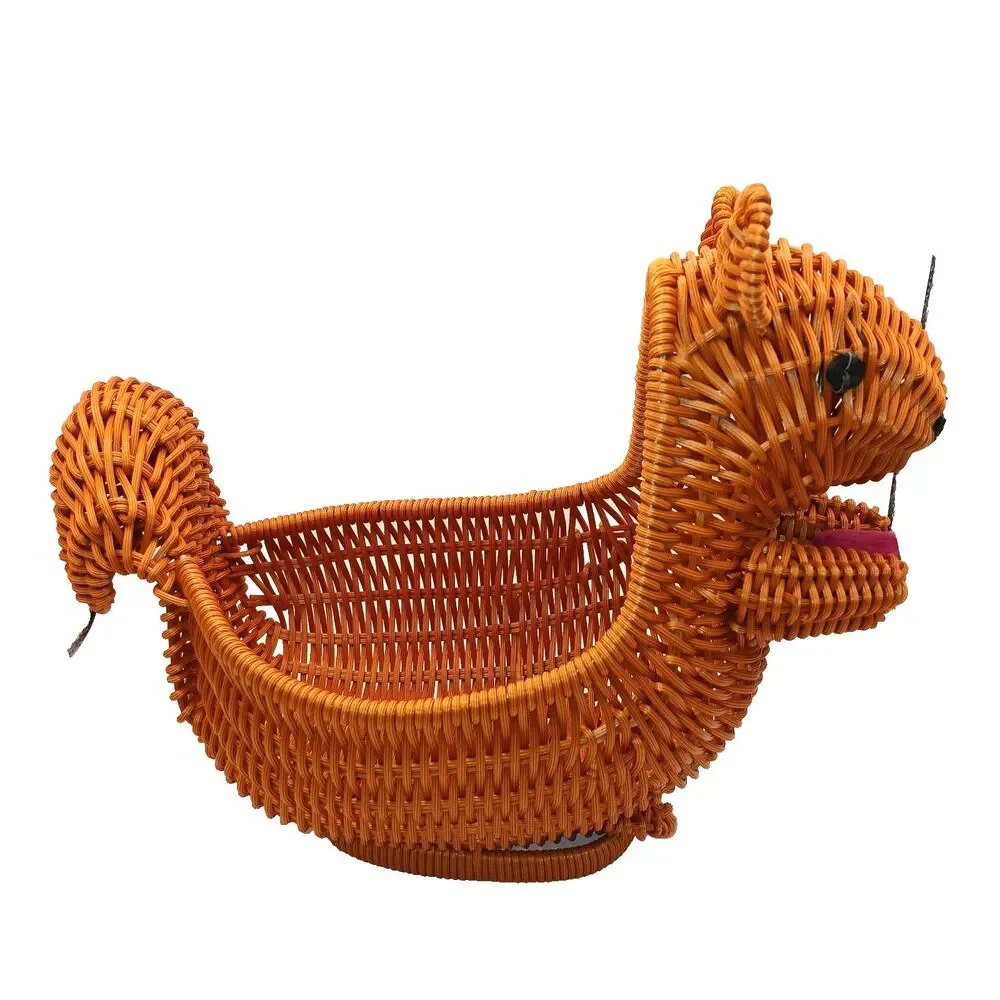 Rattan Fruit Nut Basket Squirrel Shape Woven Bread Basket Wicker Food Tray 12x5